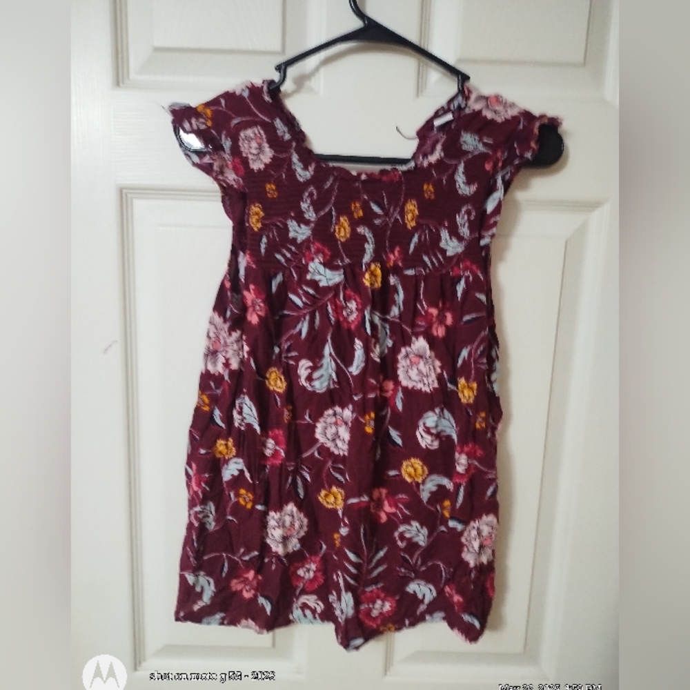 Old Navy Red and Pink Ruffled Blouse